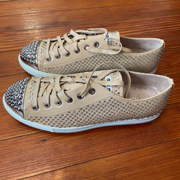 Miu Miu Shoes - Brand New Authentic Miu Miu Crystallized Sneakers beige with studs size 39
